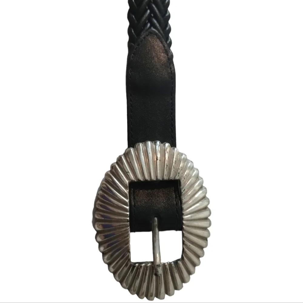 Vintage Woven Black Weaved Belt w/Silver Buckle‎ Women's 28-30